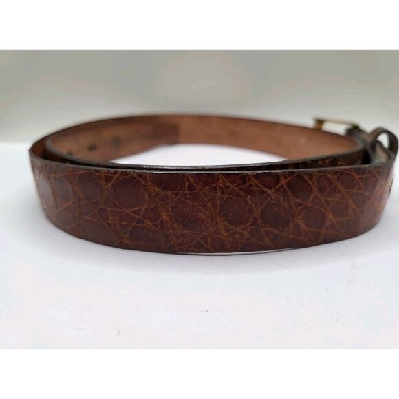Vintage 1950s Genuine Alligator Belt Size 30 Brown Exotic Leather Mid Century